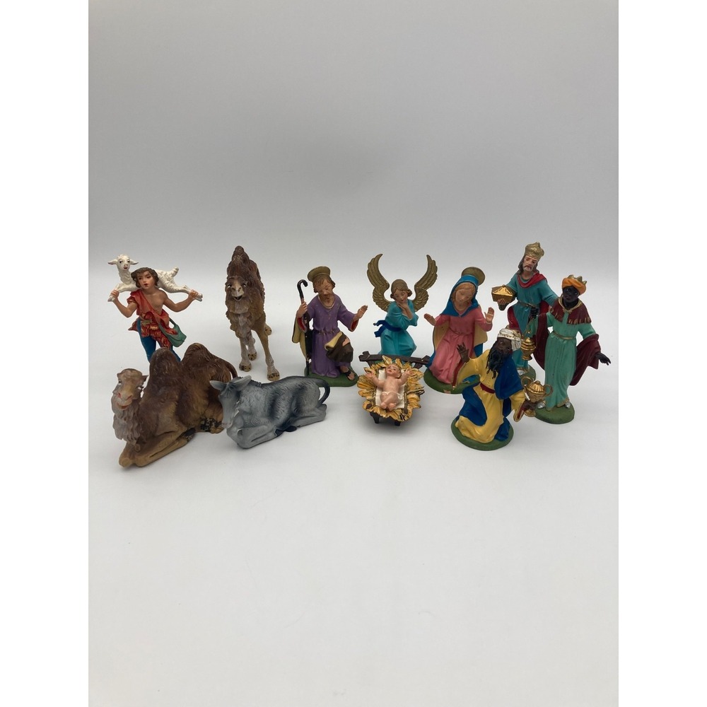 Vtg Fontanini Depose Italy Nativity Set 12 Piece Polymer Figures Camels Wise Men